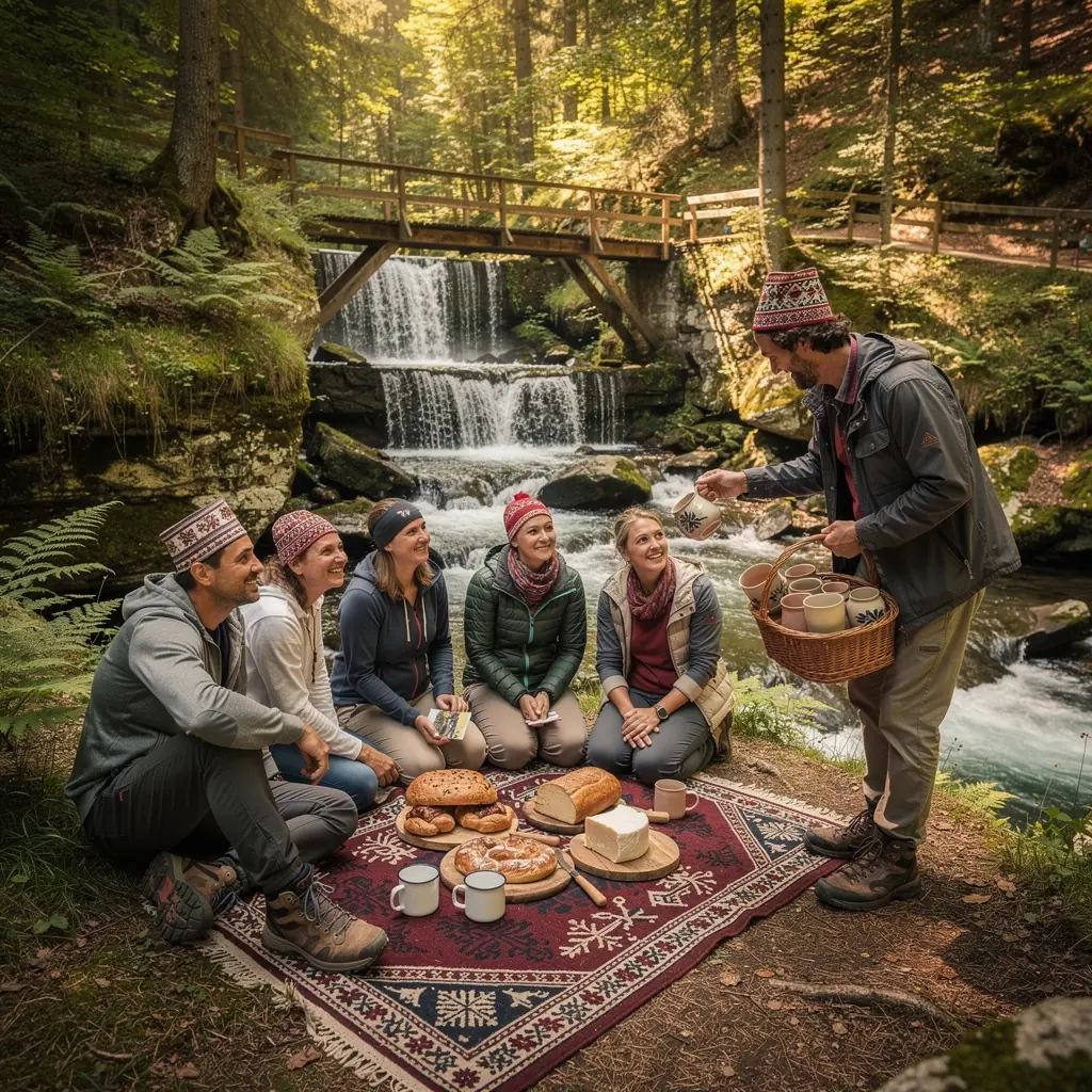 A group of visitors exploring a historical monument, immersed in the rich cultural heritage of Slovakia.